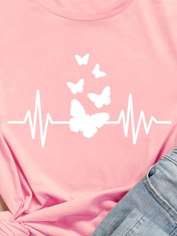Linen Short-Sleeve Hopper Shirt Navy Butterfly Print