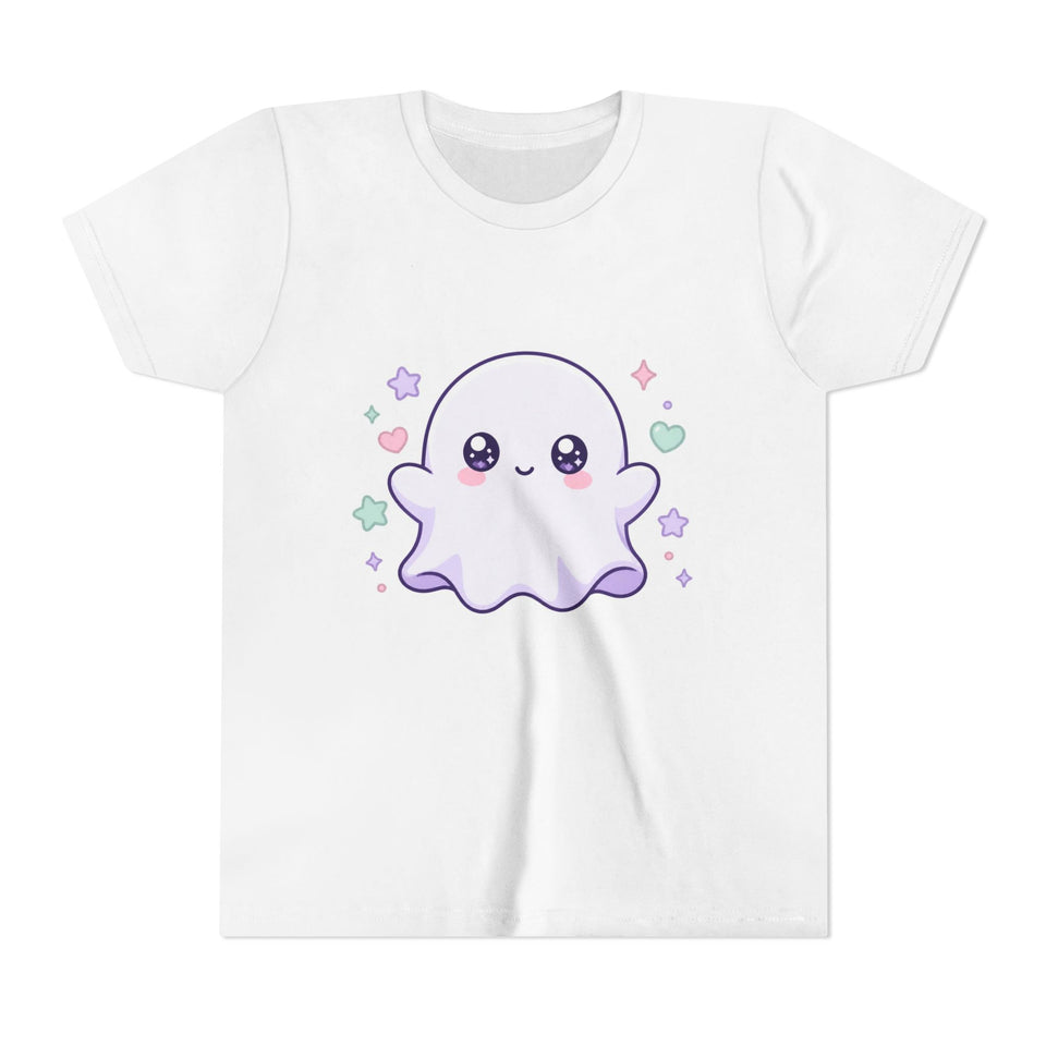 Cute Kawaii Ghost Kids Tee — Pastel Star & Heart Youth T-Shirt
