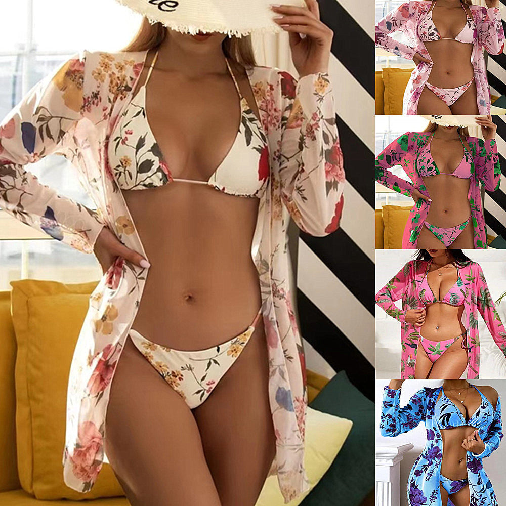 Swimsuit Printed Mesh Three-piece Blouse