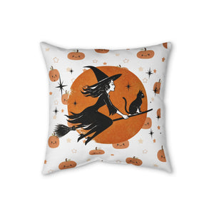 Witch and Black Cat Faux Linen Pillow