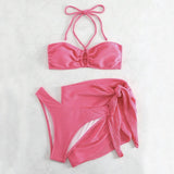 Solid Color Stripe Swimsuit 3pcs