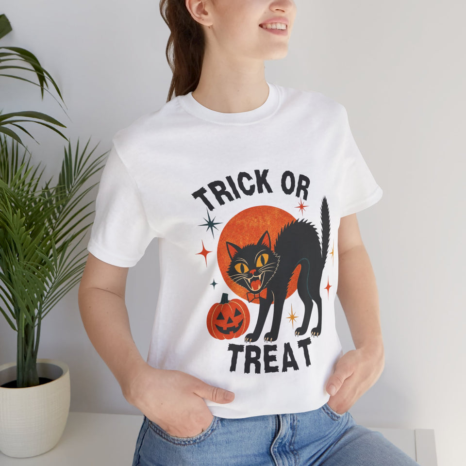 Trick or Treat Black Cat Halloween Tee