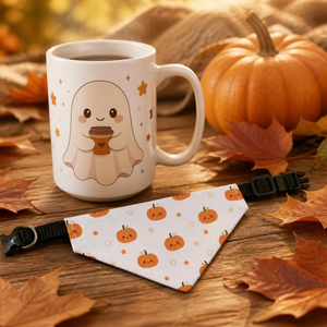 Cozy Halloween Bundle: Ghost Mug + Pumpkin Pet Bandana