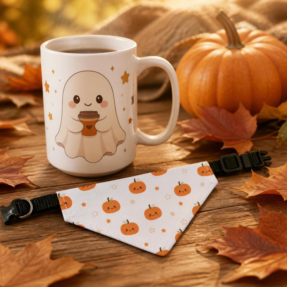 Cozy Halloween Bundle: Ghost Mug + Pumpkin Pet Bandana