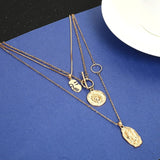Multi Layer Chain Pendant Necklace Portrait Coin Virgin Mary