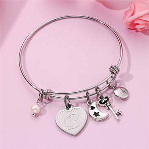 Heart  Initial Charm Engraved Letter