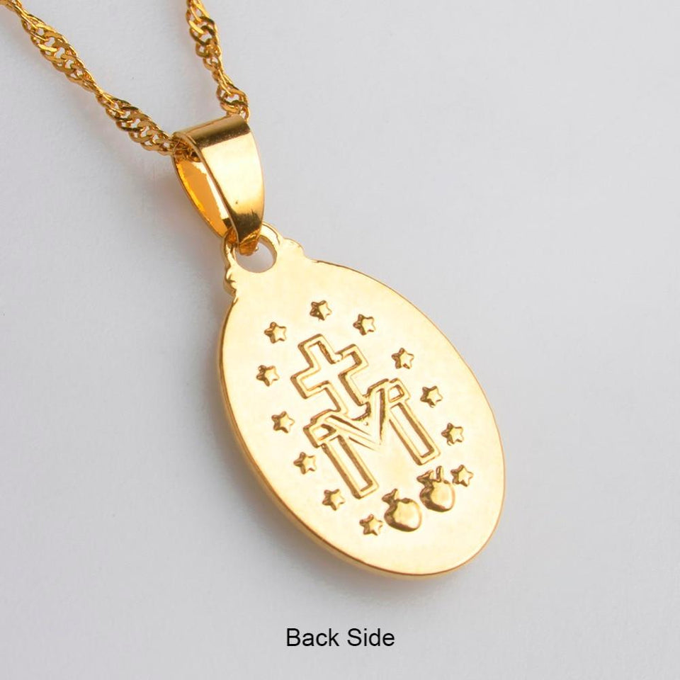 Virgin Mary Pendant Necklace Fine Gold