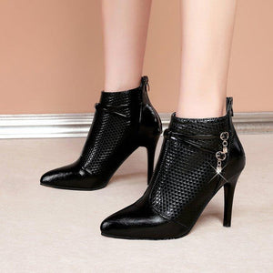 Black Pointy Stiletto French Ankle Boots