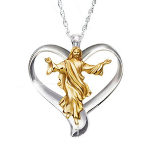 Heart Jesus Necklaces Gold and Silver Two-tone