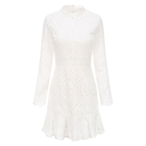 Dress White Lace Embroidery Long Sleeve