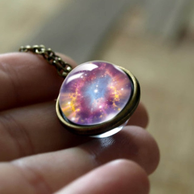 Galaxy pendant necklace on sale glass