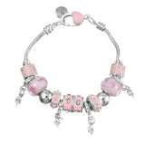 Pink Crystal Charm Silver Bracelets Bangles With Murano Beads Silver