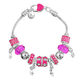 Pink Crystal Charm Silver Bracelets Bangles With Murano Beads Silver