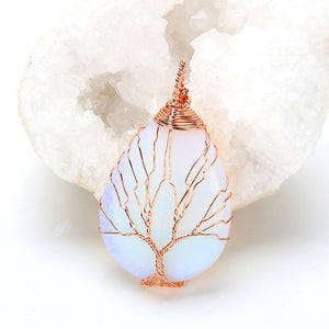 Tree of Life Pendant Amethyst Rose Crystal Necklace Gemstone Chakra