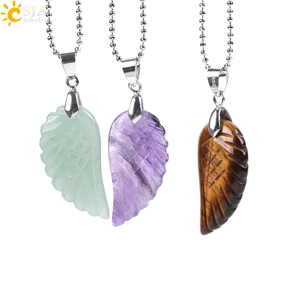 Natural Gem Stone Angel Wing Necklaces & Pendants