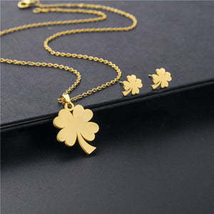 Four Leaf Clover Necklace and Earrings Set