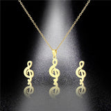 Musical Note Necklace Earrings Set