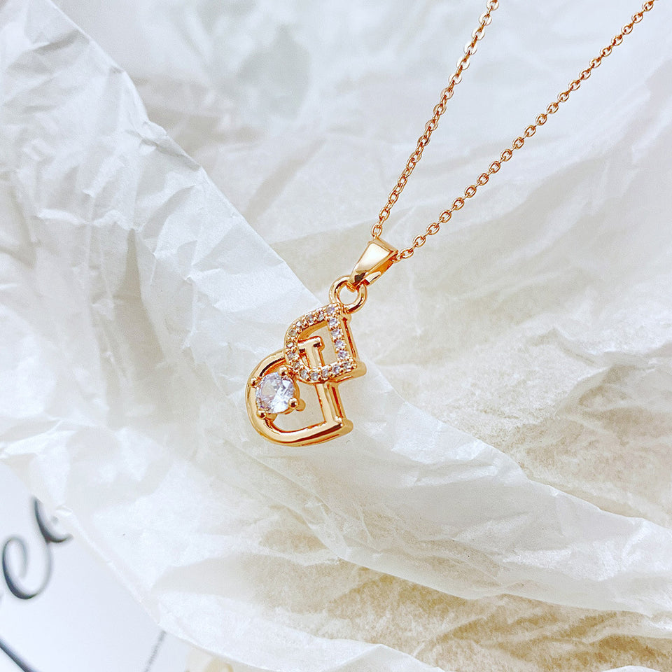 Letter Inlaid Zircon Copper Necklace