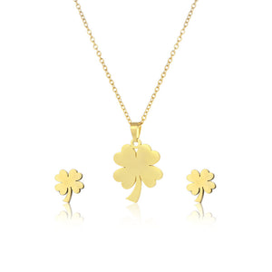Four Leaf Clover Necklace and Earrings Set