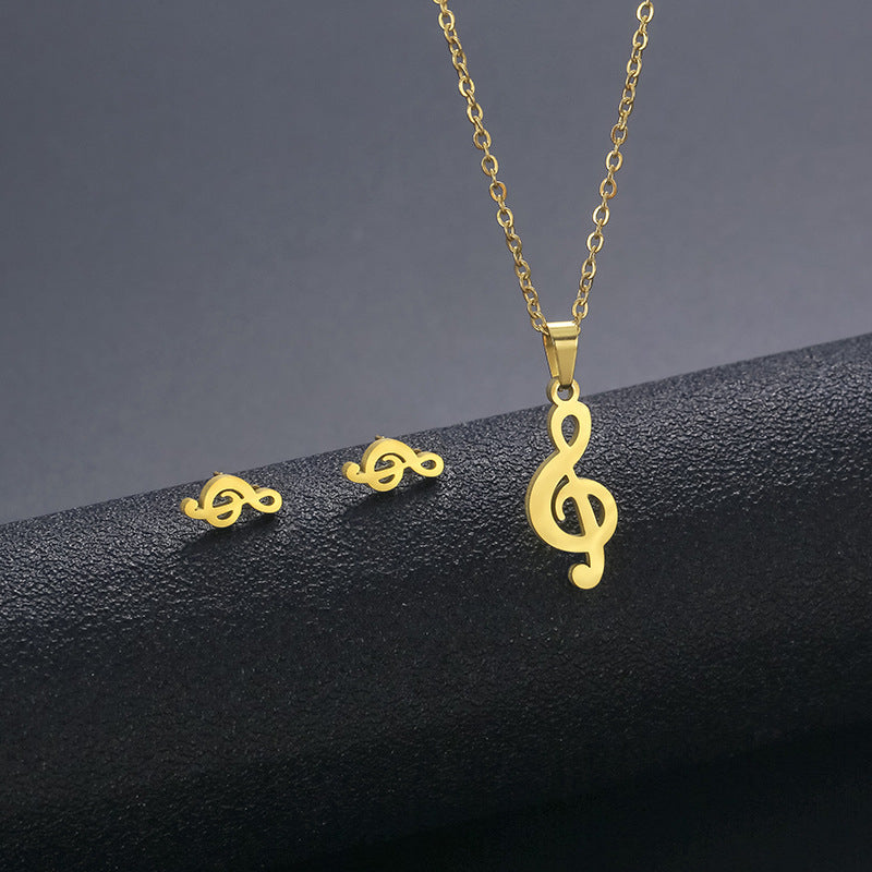 Musical Note Necklace Earrings Set