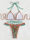 Ethnic Print Halter Neck Tie Bikini Set
