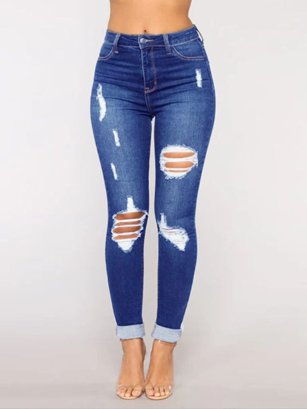 Women's High Waist Chew Hem Ripped Ankle Cigarette Jeans – Fab Royalty Store