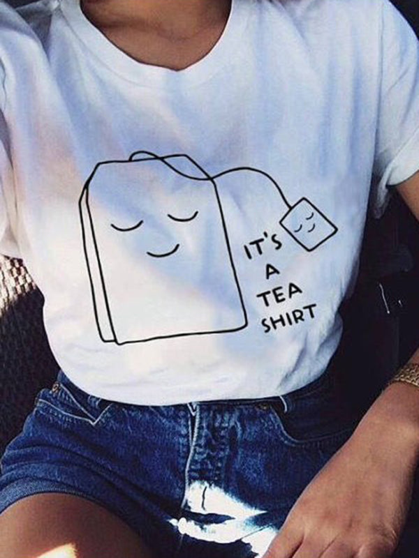 T-shirt Top Graphic Tea Bag Smiling Face