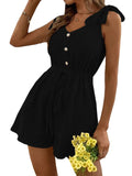 Rompers Solid Color Button Drawstring