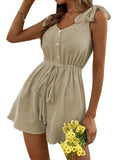 Rompers Solid Color Button Drawstring