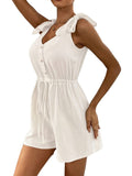 Rompers Solid Color Button Drawstring